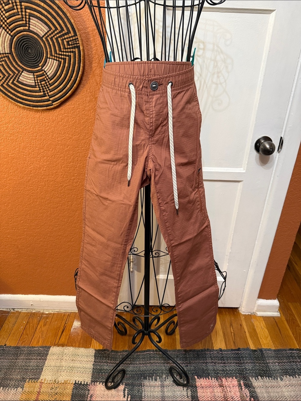 Vuori Rust Track Pants with White Drawstrings
